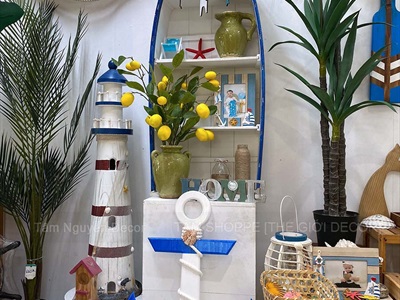 Mỏ neo gỗ Welcome quấn dây thừng đính phụ kiện [3 Size - 2 màu] C32-50-67cm MONEO-05